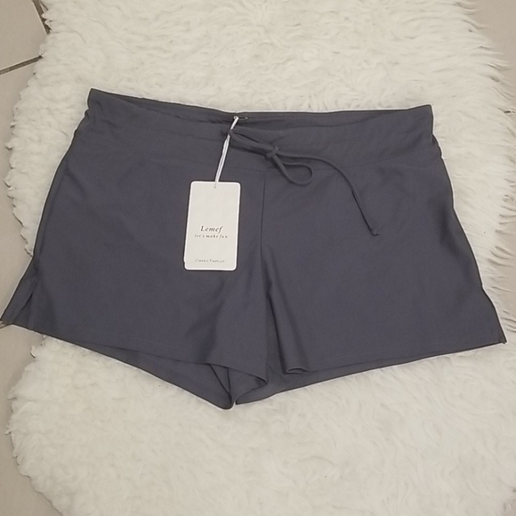 Gray Quick Dry Swimsuit Board Shorts w/ Drawstring - Picture 6 of 9